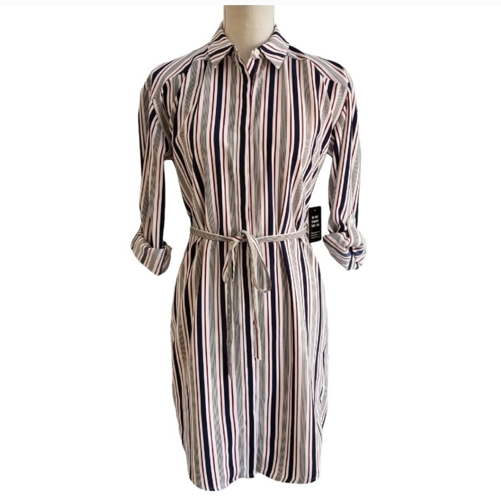 Express Striped Button Down Utility Shirt Dress Career Business Casual‎ Size XS